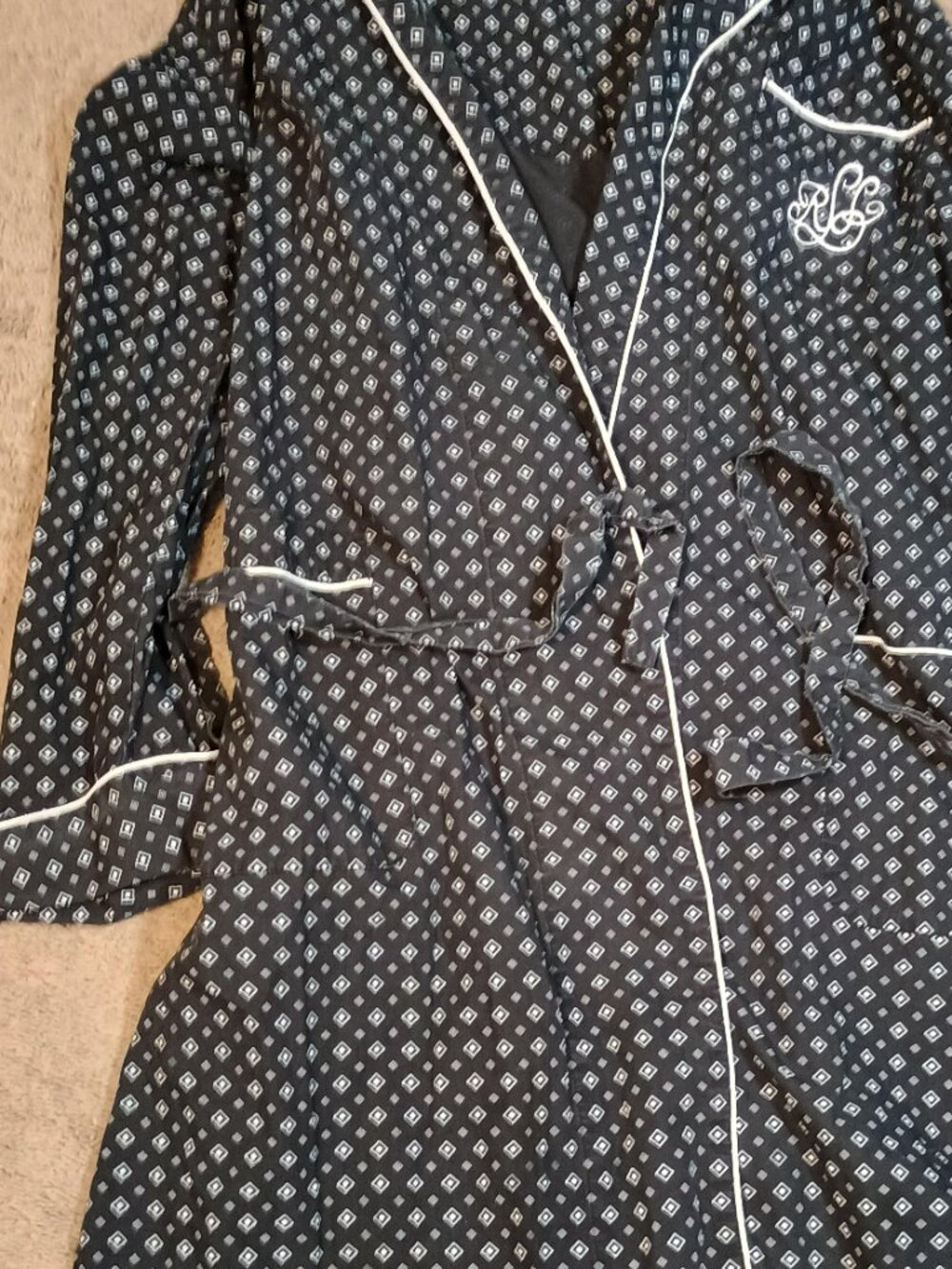 Lauren Ralph Lauren/Wrap Robe/Womens Small/Black White Geometric Kimono LRL Loun - Picture 7 of 10